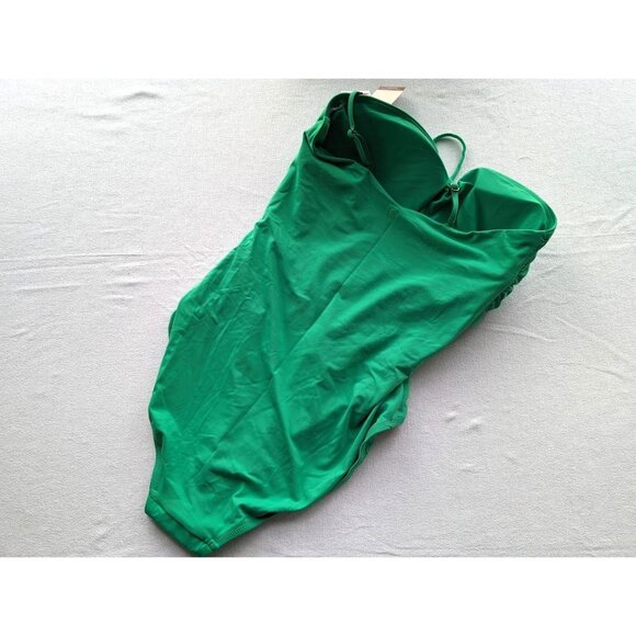 Women's CALIA Shirred Cutout One Piece Swimsuit Size 14 Green Glow Beach NEW - Picture 5 of 6
